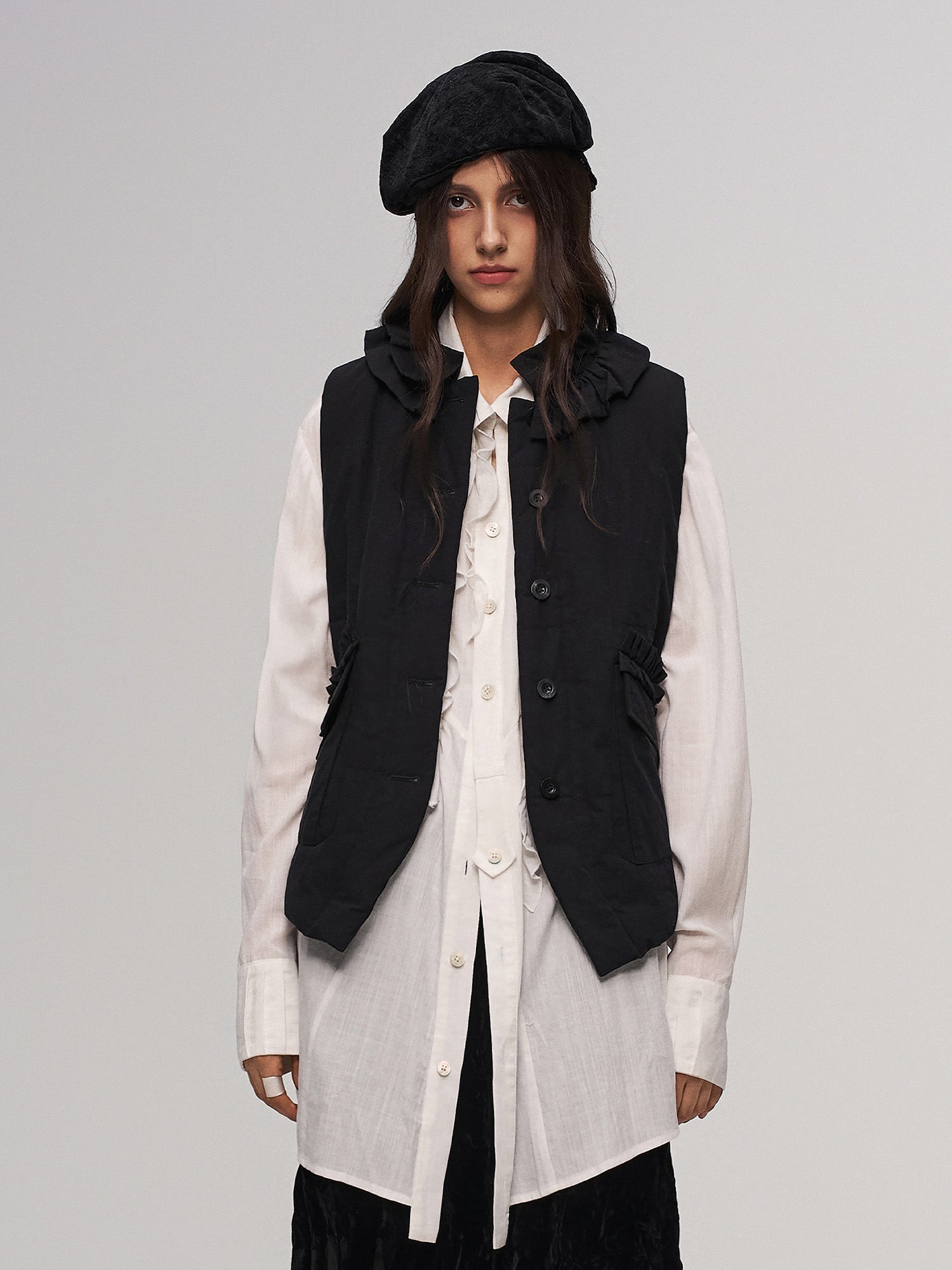 ILNya Nieternite Nifutur Sheer Ruffle Front Long Shirt-Jacket-S (0)(Preorder)-Free Shipping Leatheretro