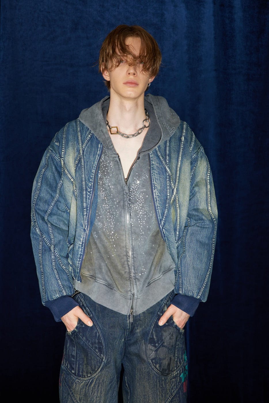 DND4DES Deconstructed Washed Denim Bomber Jacket-Jacket-S-Free Shipping Leatheretro