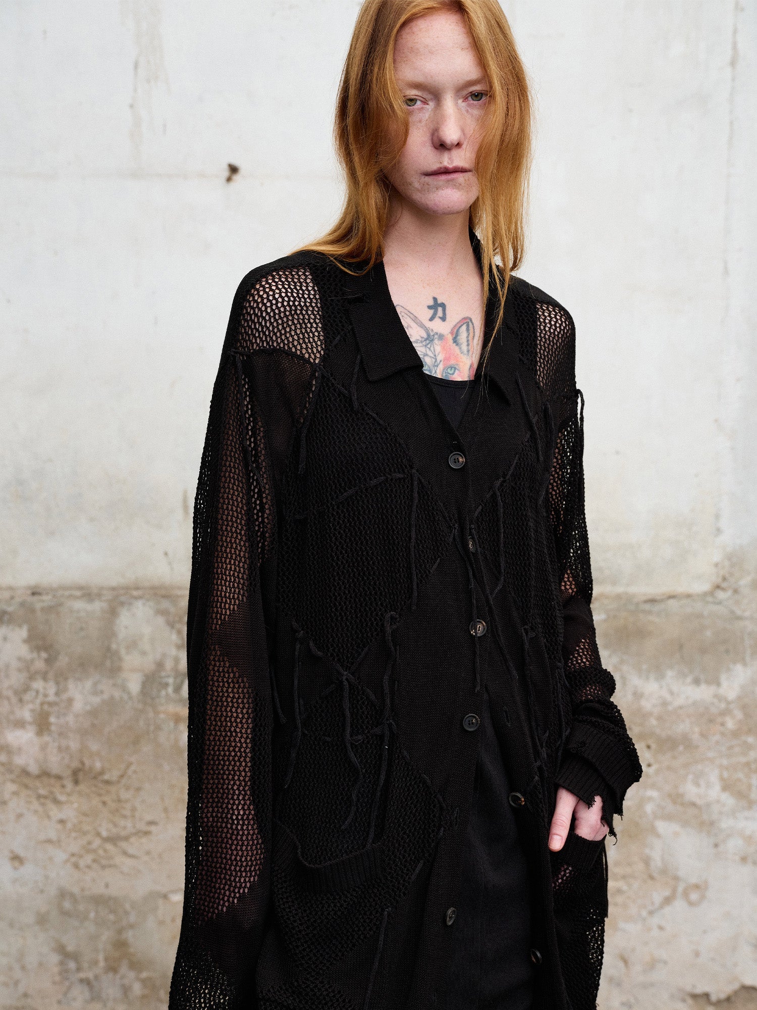 ILNya Nieternite Nifutur Distressed Diamond Mesh Spliced Cardigan-Jacket-S (0)-Free Shipping Leatheretro