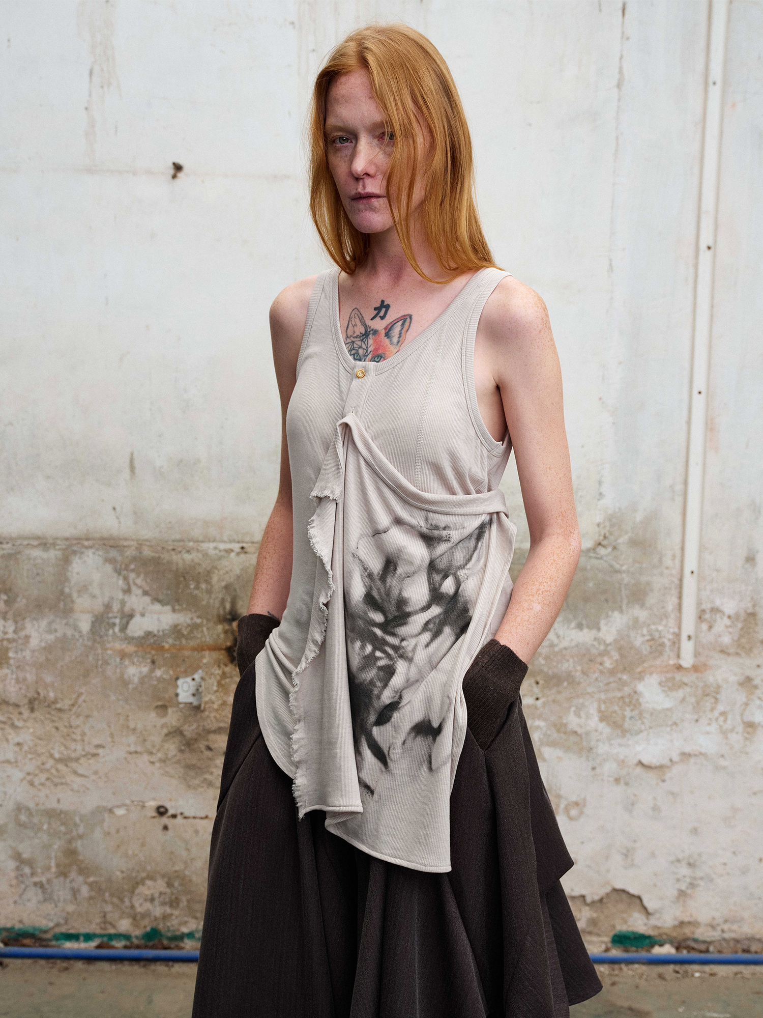 ILNya Nieternite Nifutur Deconstructed Graphic Knit Tank Top Gray-Tank Top-S (0)-Free Shipping Leatheretro