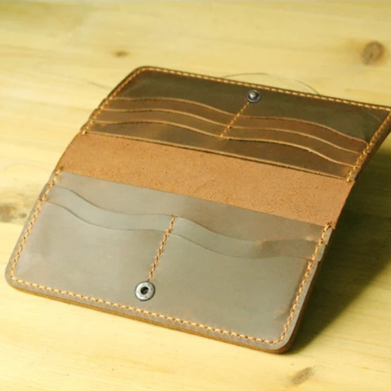 Handmade Vintage Crazy Horse Genuine Leather Wallet - Men Stylish Clutch Bag Purse-Wallets & Money Clips-Black without button-Free Shipping Leatheretro