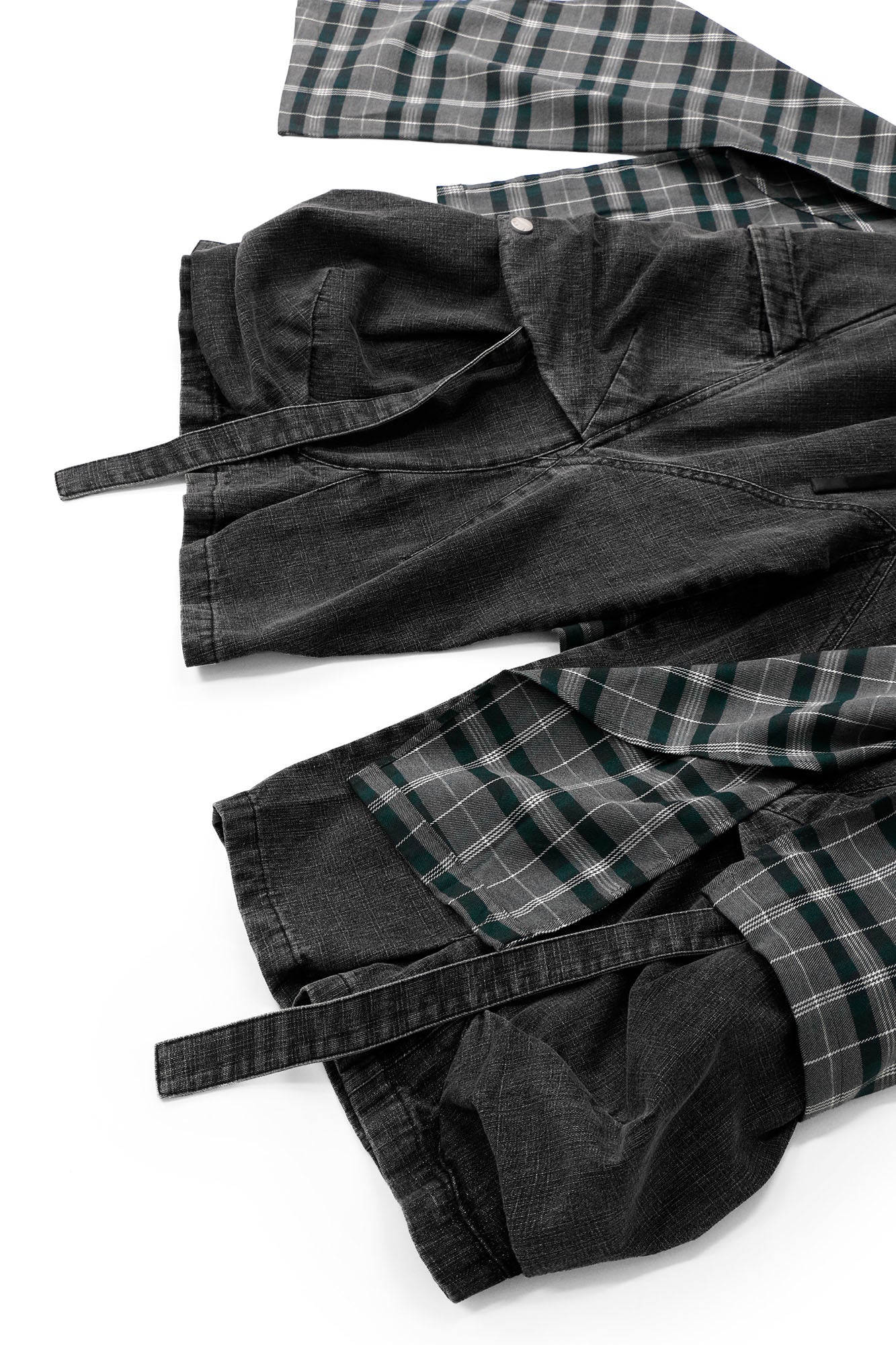 RELABEL Detachable Plaid Drape Oversized Denim Shorts-Shorts-XS-Free Shipping Leatheretro