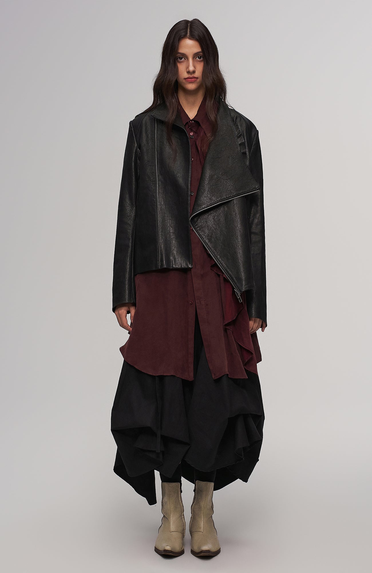 ILNya Nieternite Nifutur Asymmetric Ruffled Leather Biker Jacket-Jacket-M(1) (Preorder)-Free Shipping Leatheretro