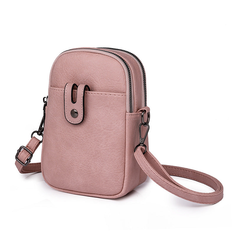 Double Zip Phone Crossbody Bag - Minimalist Phone Pouch-Crossbody Bag-Pink-Free Shipping Leatheretro