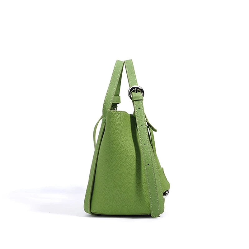 Genuine Leather Large Capacity Women's Bucket Handbag-Handbags-Green-Free Shipping Leatheretro