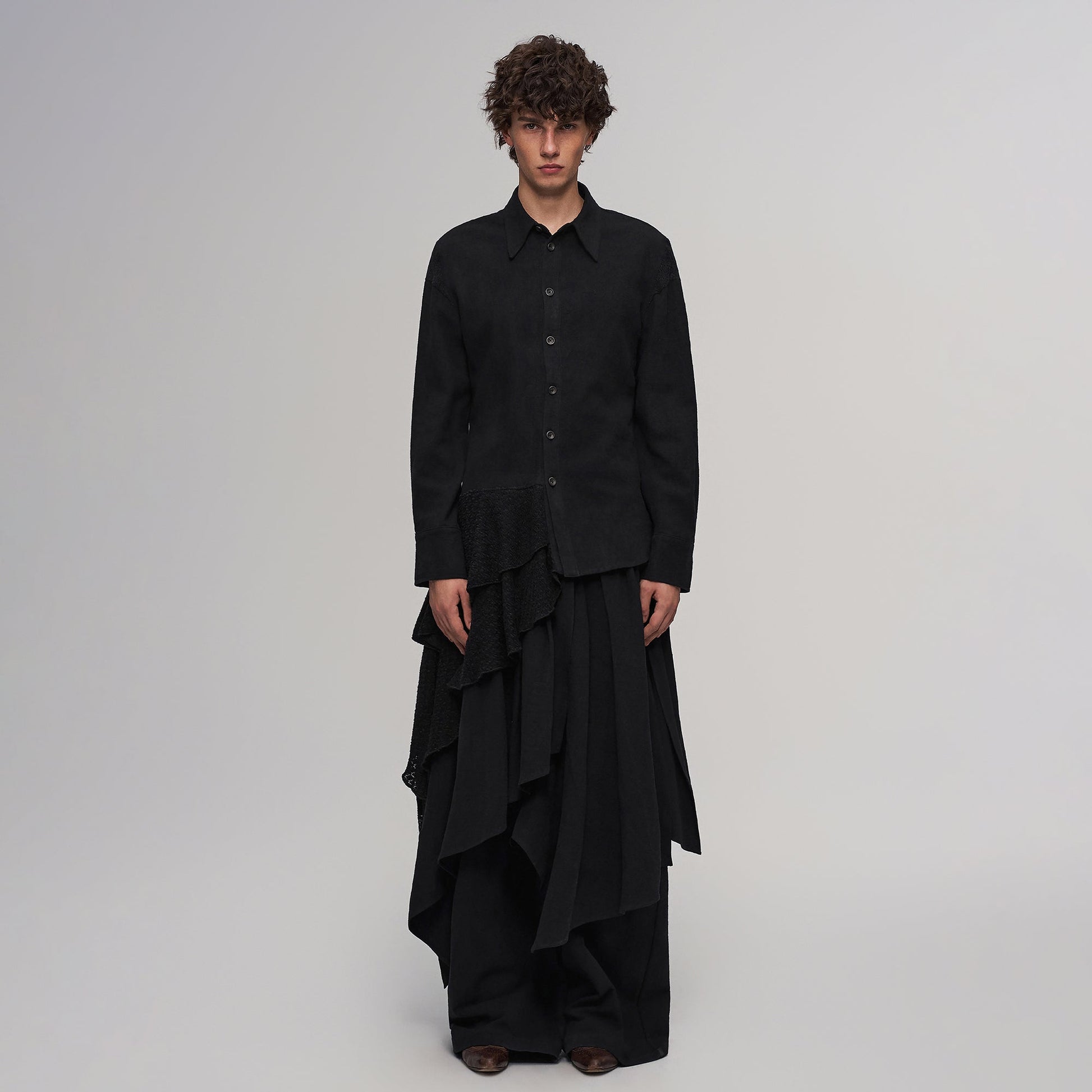ILNya Nieternite Nifutur Asymmetric Drape Panel Ramie-Blend Shirt-Shirt-S(0)-Free Shipping Leatheretro