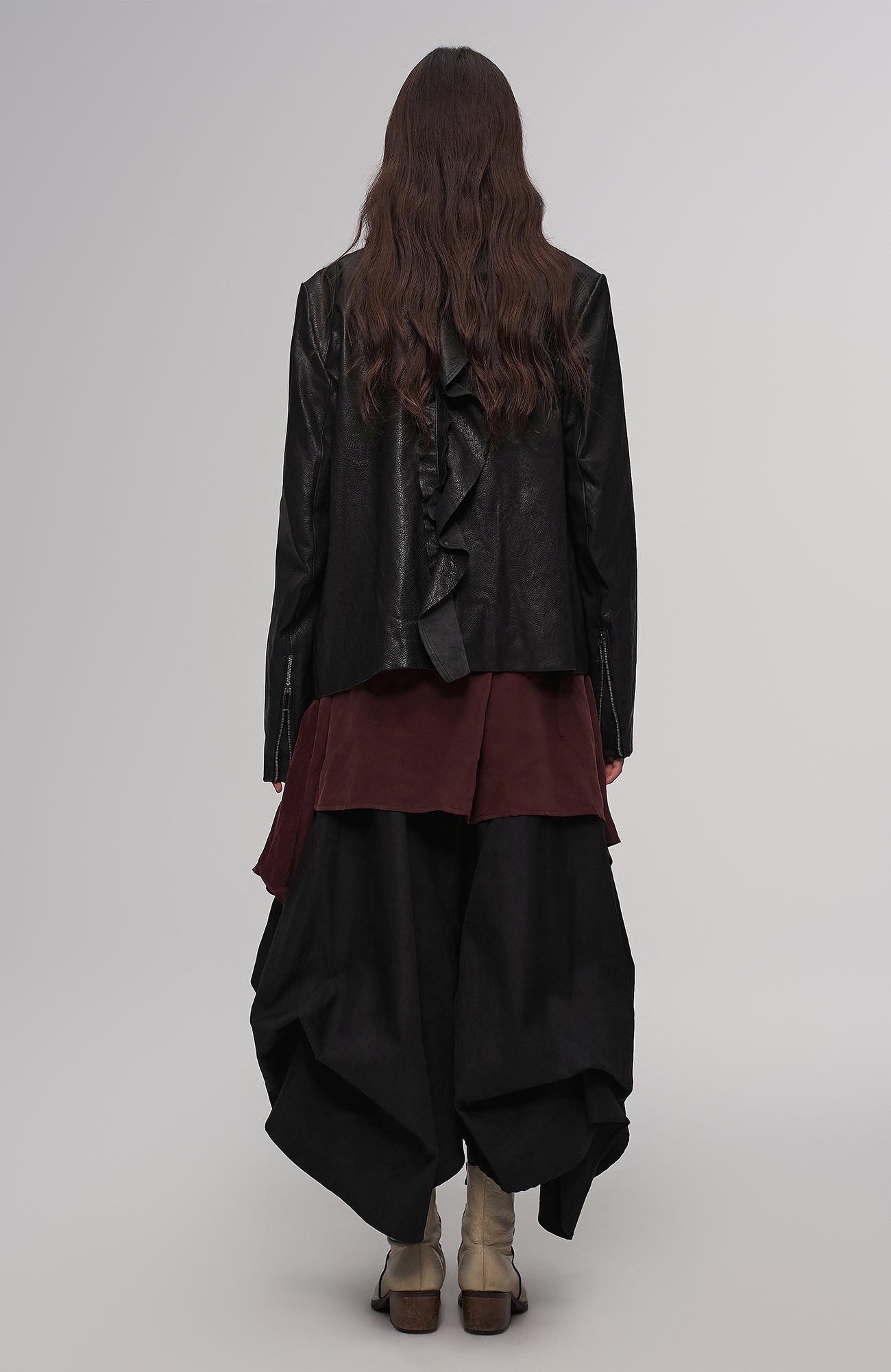 ILNya Nieternite Nifutur Asymmetric Ruffled Leather Biker Jacket-Jacket-M(1) (Preorder)-Free Shipping Leatheretro