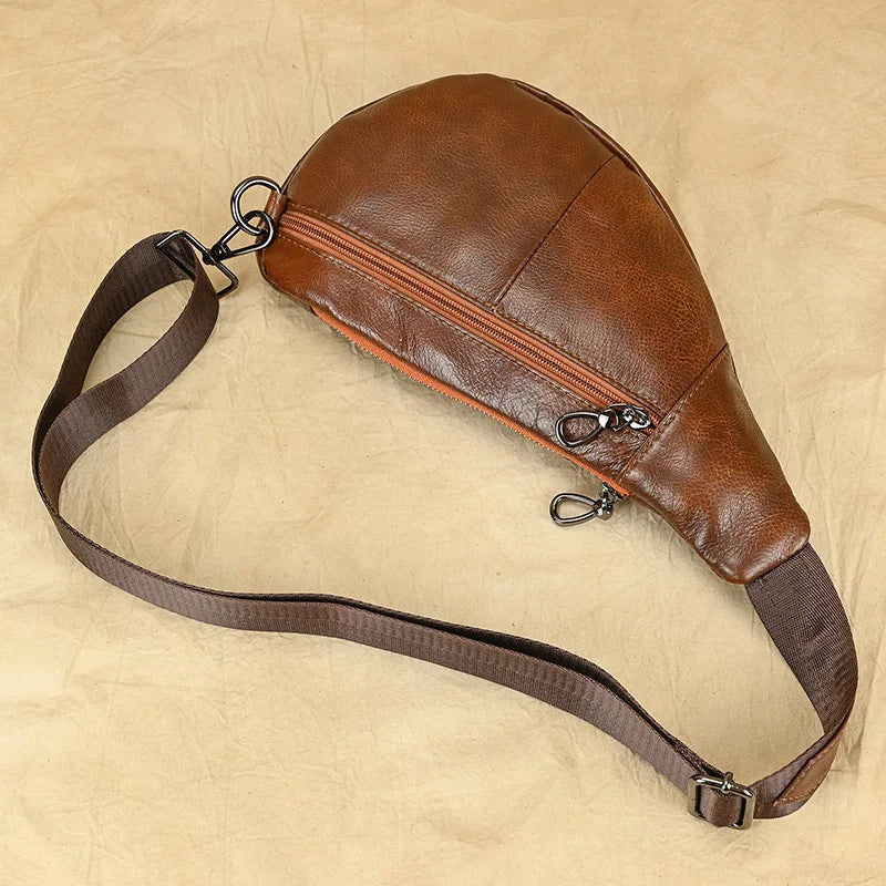 Soft Genuine Leather Men's Chest Pack-Chest Bags-Brown-Free Shipping Leatheretro