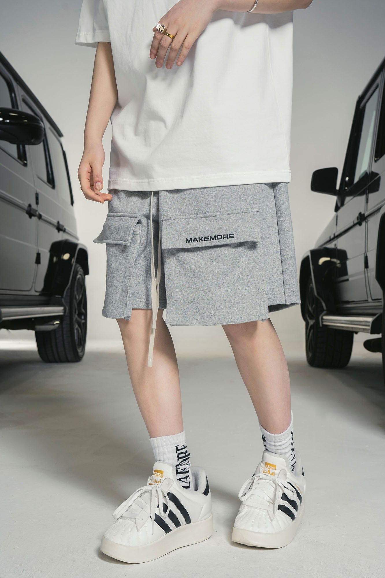 MAKEMORE Flap-Pocket Wide-Leg Drawstring Shorts-Shorts-S-Black-Free Shipping Leatheretro