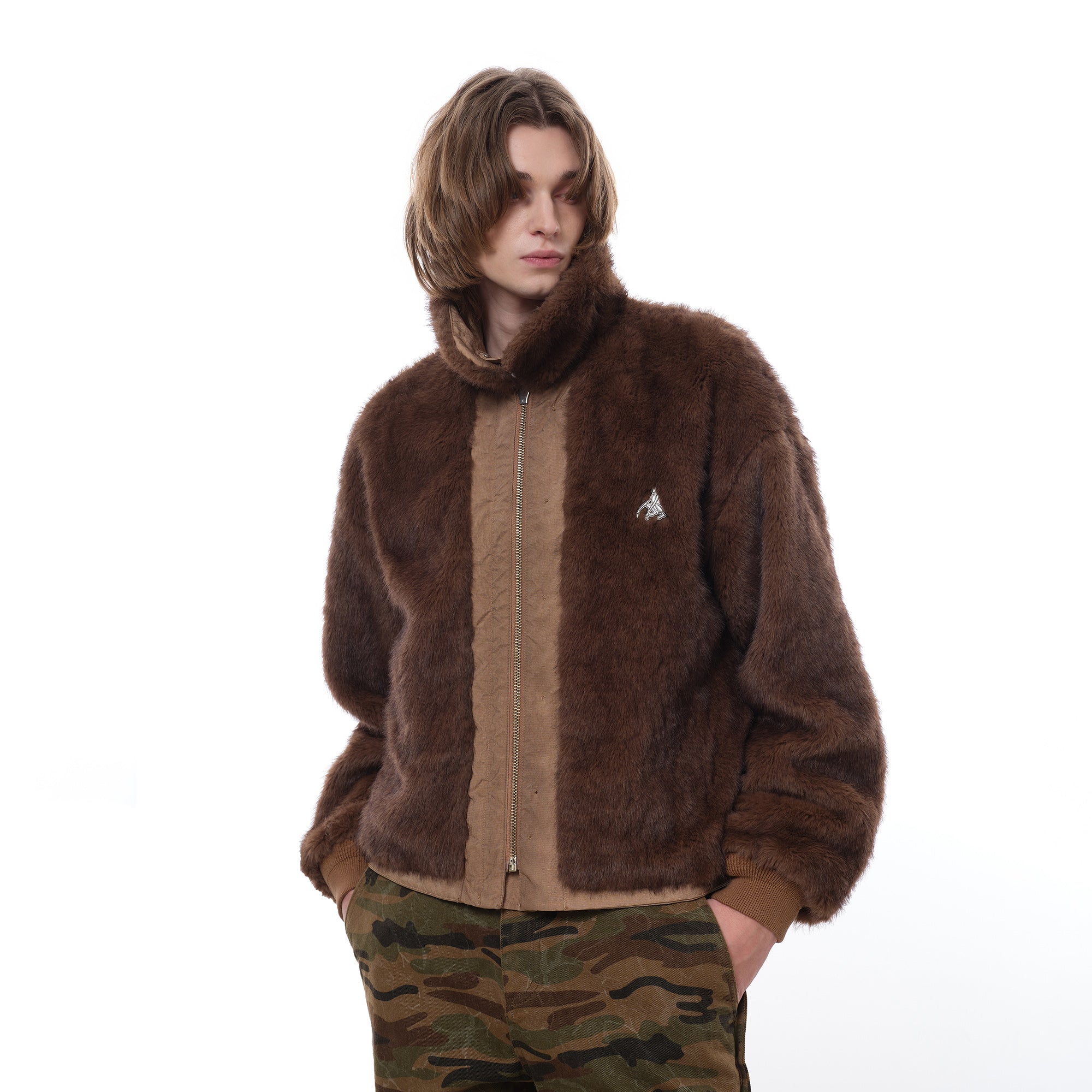 FACEONLAB Reversible Fleece Collar Deck Jacket Khaki-Jacket-M-Free Shipping Leatheretro