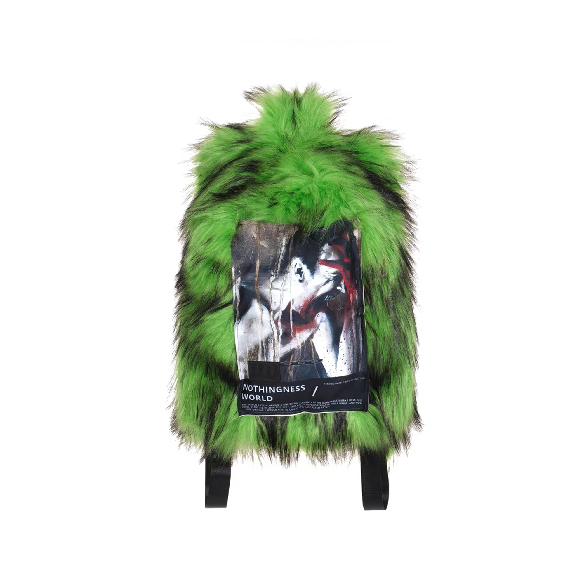 NOTHINGNESS WORLD Shaggy Faux Fur Graphic-Patch Backpack-Bag-Green (Preorder)-Free Shipping Leatheretro