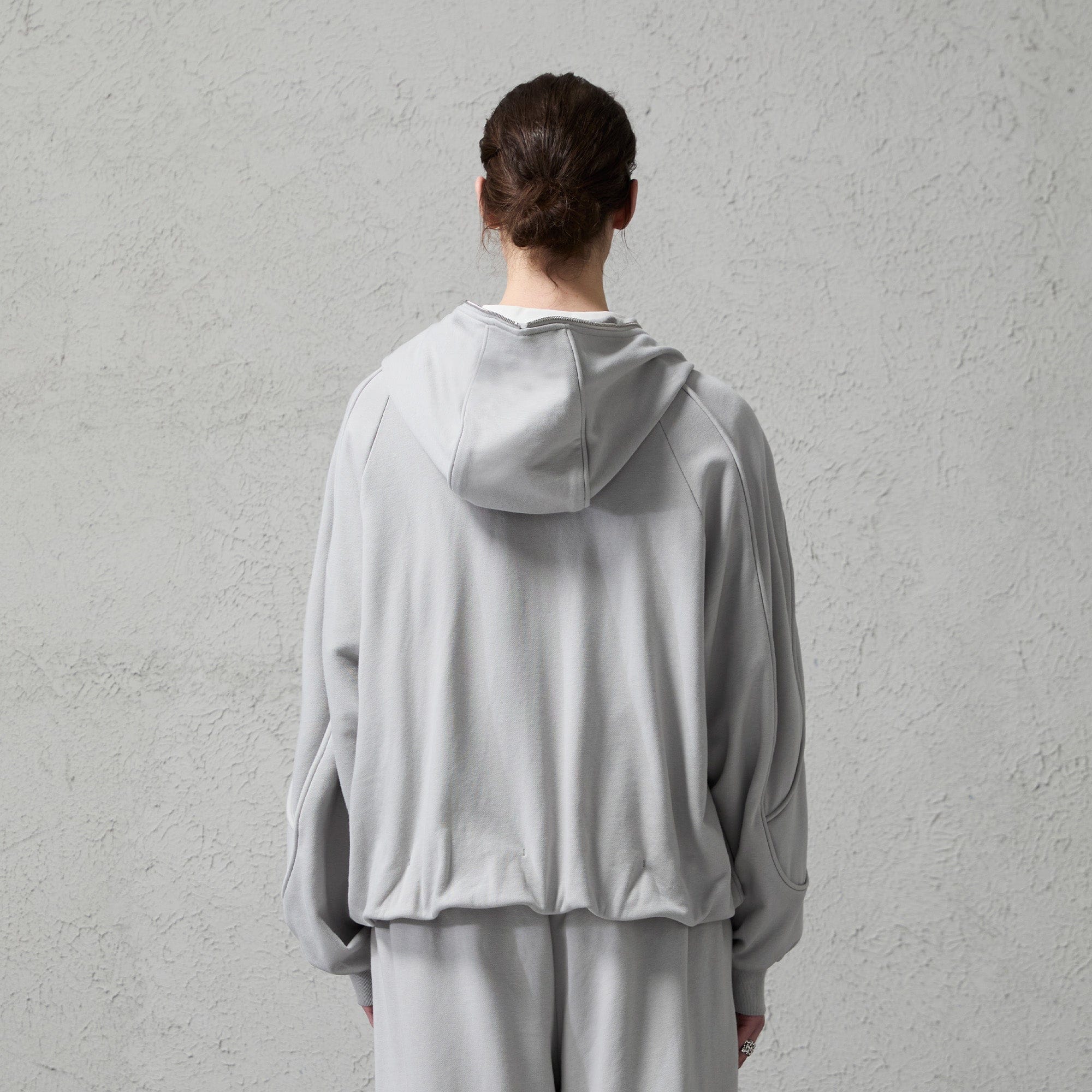 ORGANIC EMOTION Curved Panel Drawstring-Hem Zip-Up Hoodie-Jacket-Dark Blue-S-Free Shipping Leatheretro