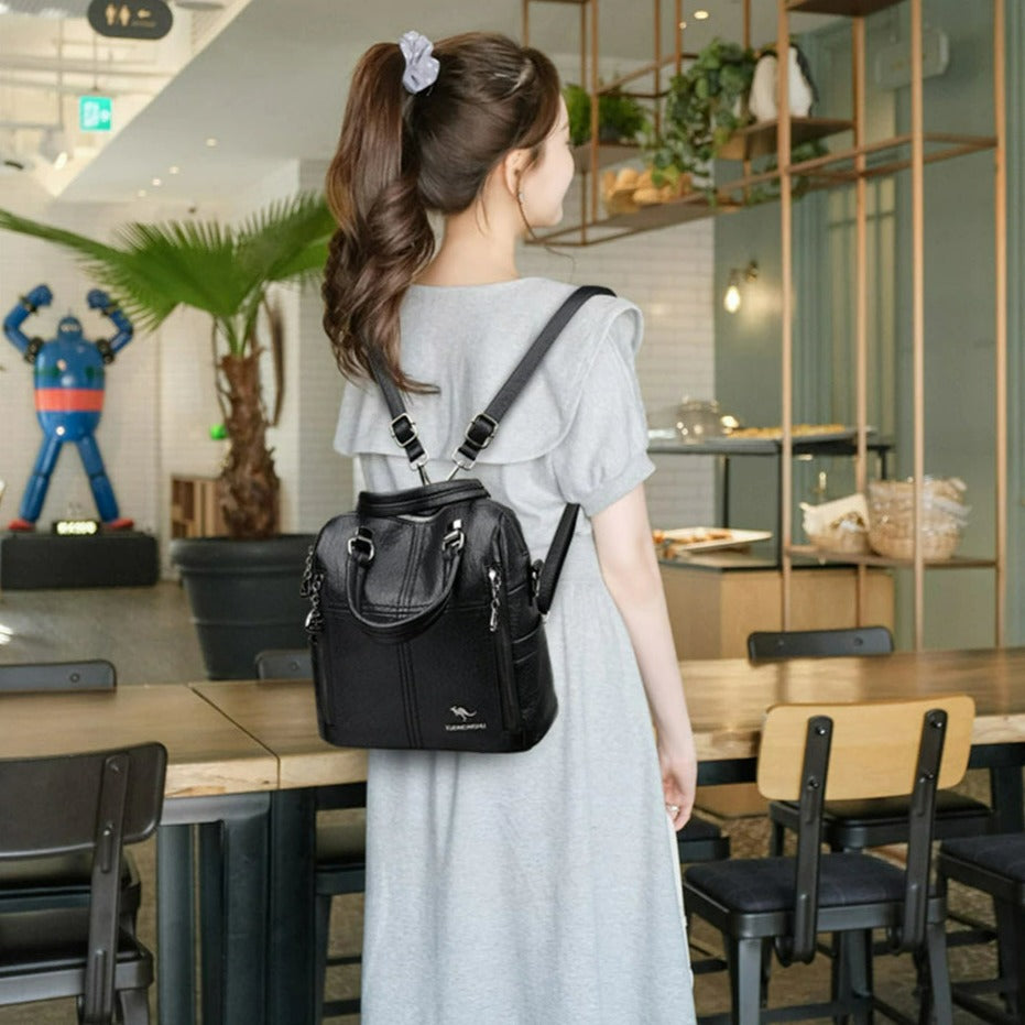 Multifunction Women Shoulder Bag Travel Backpack-Backpacks-Black-Free Shipping Leatheretro