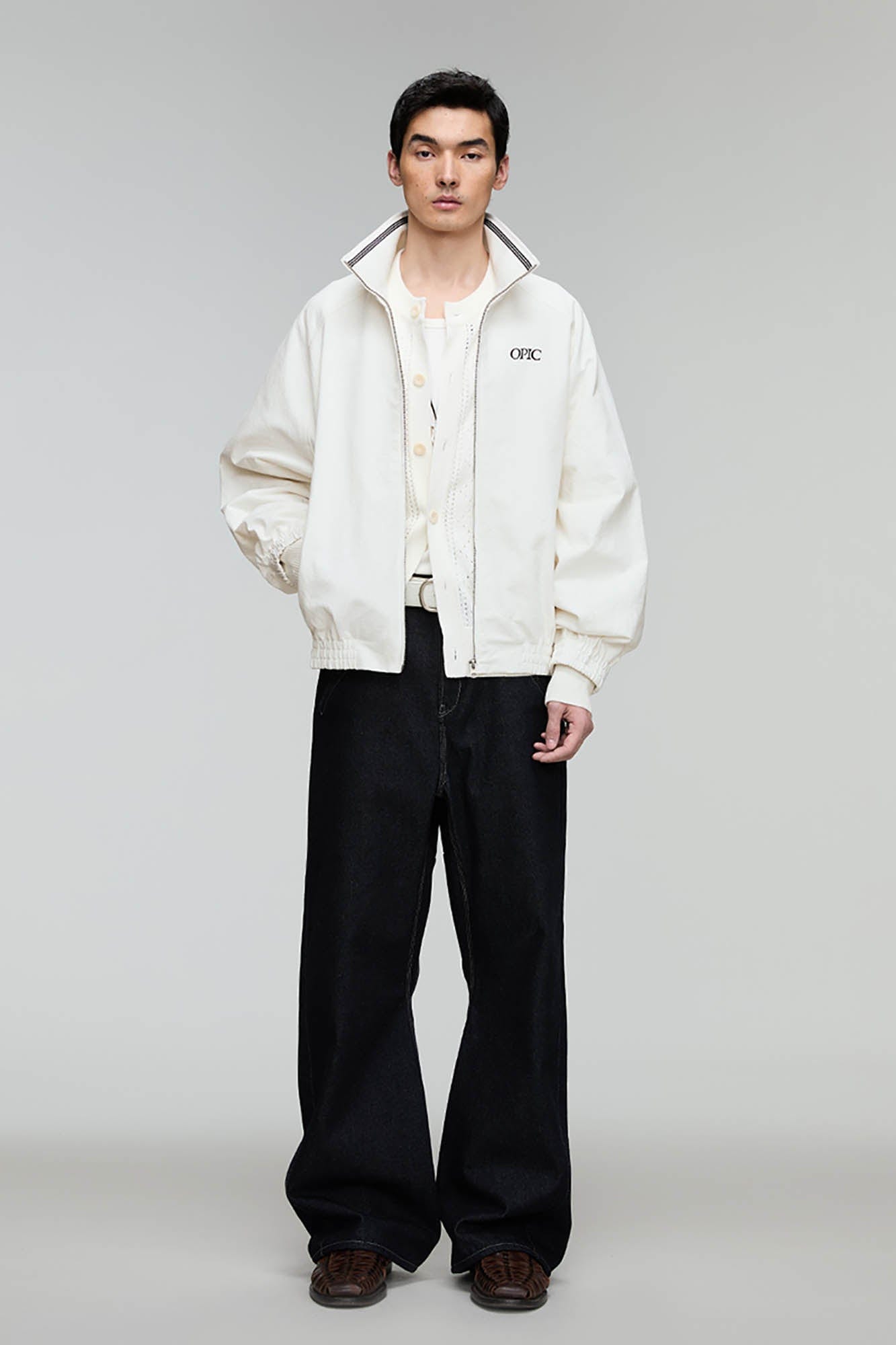 OPICLOTH Embroidered Logo Stand Collar Raglan Jacket-Jacket-XS-Free Shipping Leatheretro