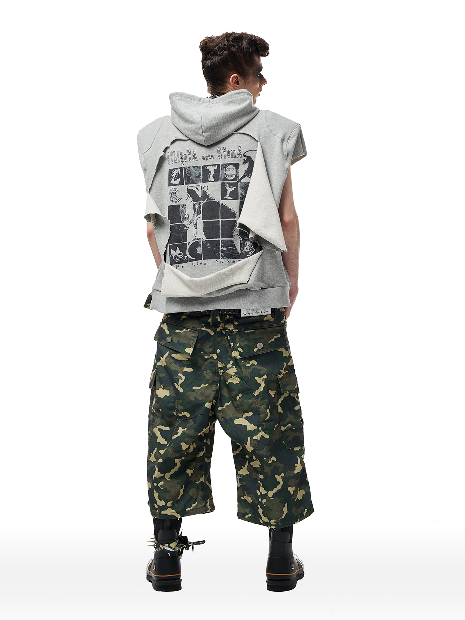 CYCYCY Camo Wide-Leg Cargo Shorts-Shorts-XXS / 28"-Free Shipping Leatheretro
