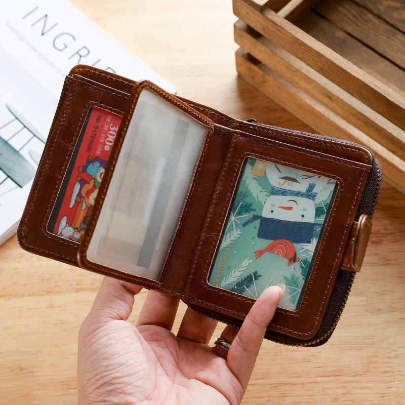 Men's Leather Multiple Card Slots Wallet - Compact Solid Color Money Bag-Wallets & Money Clips-Black-Free Shipping Leatheretro
