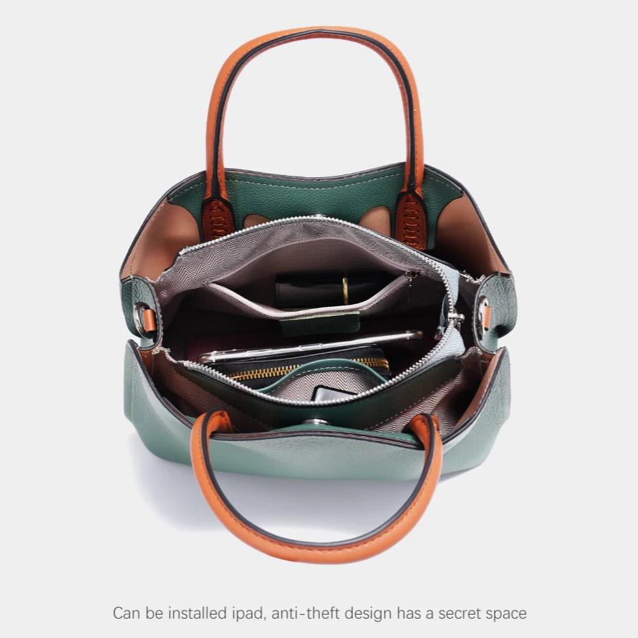 Genuine Leather Shopper Bag Designer Shoulder Bag-Handbags-Khaki-Free Shipping Leatheretro