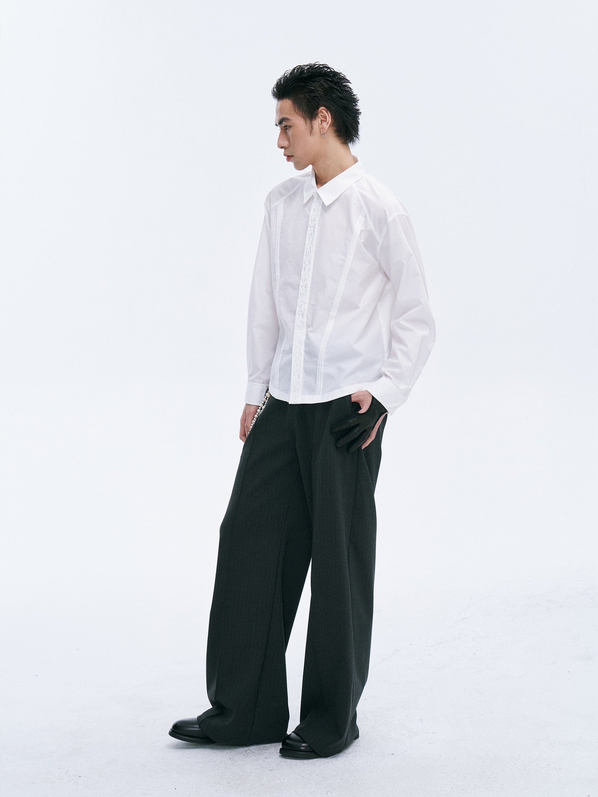 CATSSTAC Classic Pinstripe Wide-Leg Pants-Pants-Black-M-Free Shipping Leatheretro