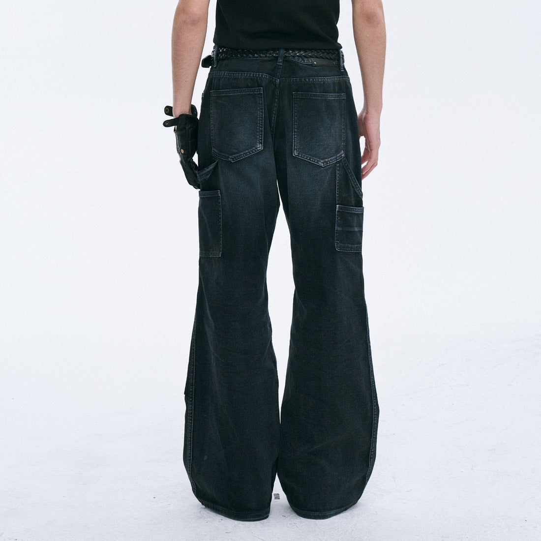 CATSSTAC Distressed Double-Knee Carpenter Straight-Leg Jeans Black-Jeans-M-Free Shipping Leatheretro