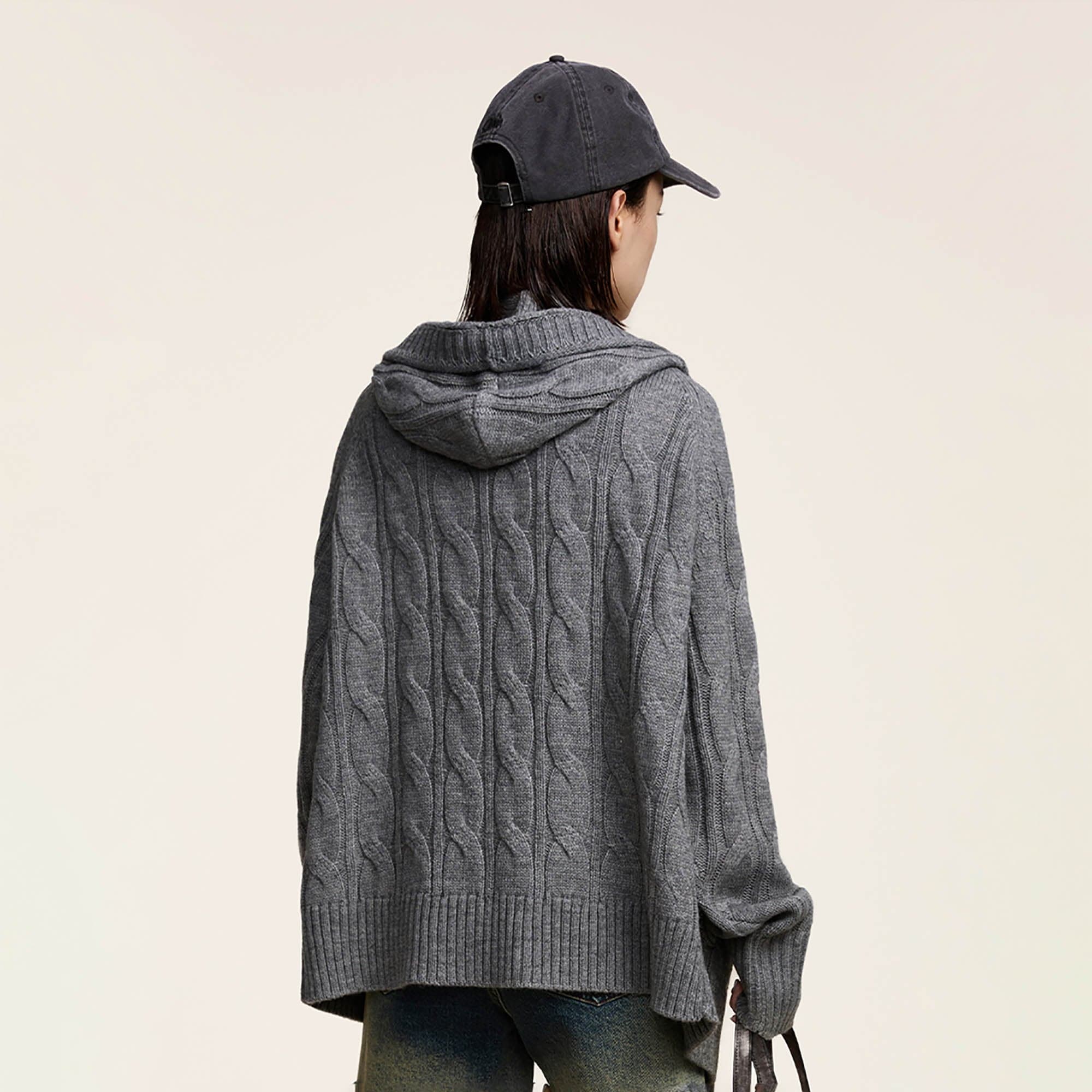OPICLOTH Cable-Knit Zip-Up Hooded Cardigan-Jacket-XS-Grey-Free Shipping Leatheretro