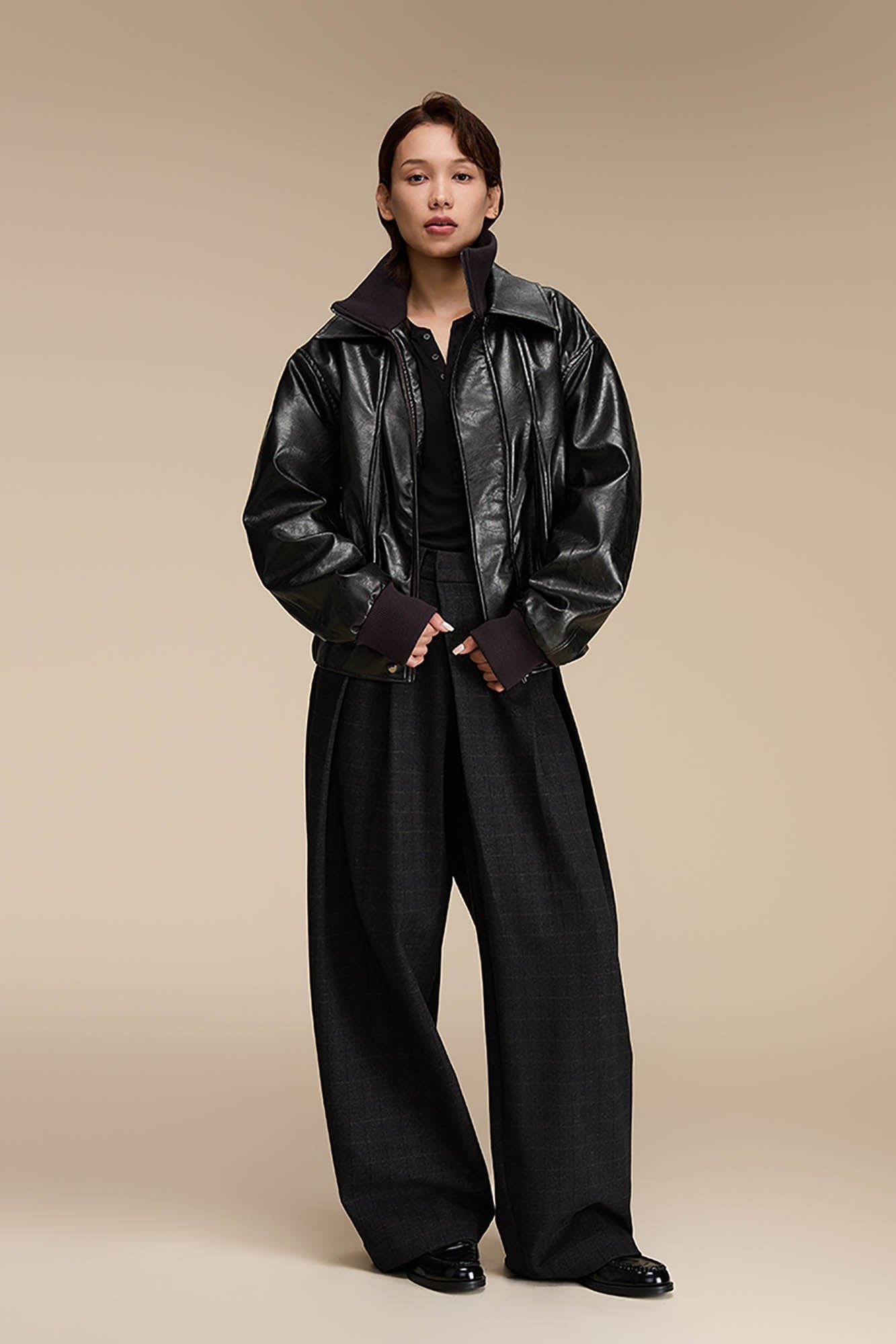 OPICLOTH Plaid Crinkled Wide-Leg Trousers-Pants-XS-Free Shipping Leatheretro