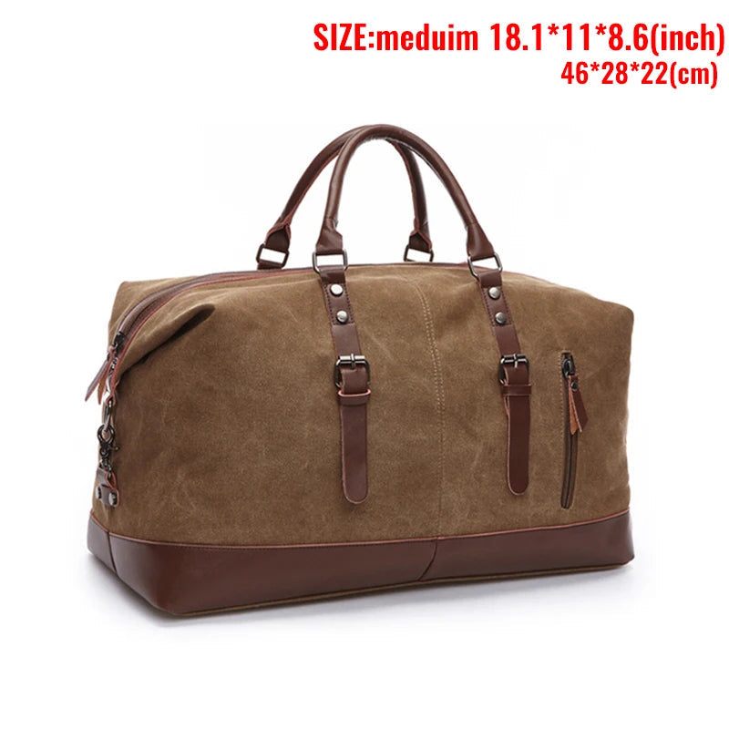 Canvas Men's Carry-On Luggage and Duffel Bag-Duffel Bags-Medium-Coffee-Free Shipping Leatheretro