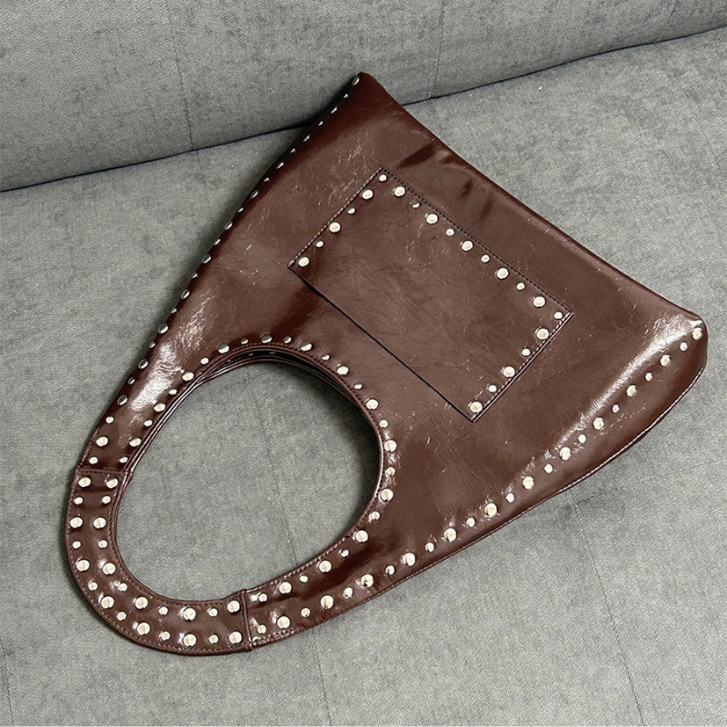 Retro Rivet Oil Wax Leather Shoulder Bag-Handbags-Coffee-Free Shipping Leatheretro