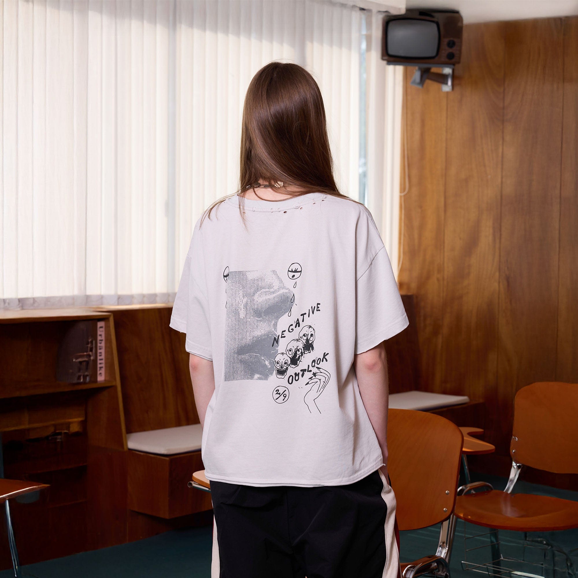 ERROR CODE ROBOT Distressed Raw-Edge Washed Graphic Tee-T Shirt-S-Free Shipping Leatheretro