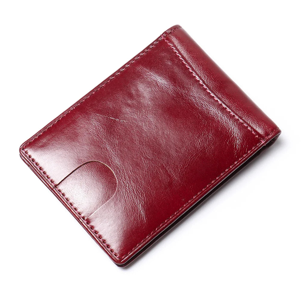 Men’s Slim Leather Card Holder Wallet – Genuine Cowhide with Dollar Clip-Wallets & Money Clips-Olive Green-Free Shipping Leatheretro