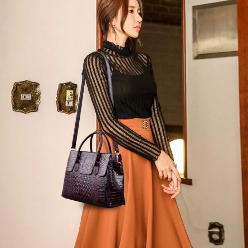 Luxury Crocodile Designer Handbag-Handbags-Purple-Free Shipping Leatheretro