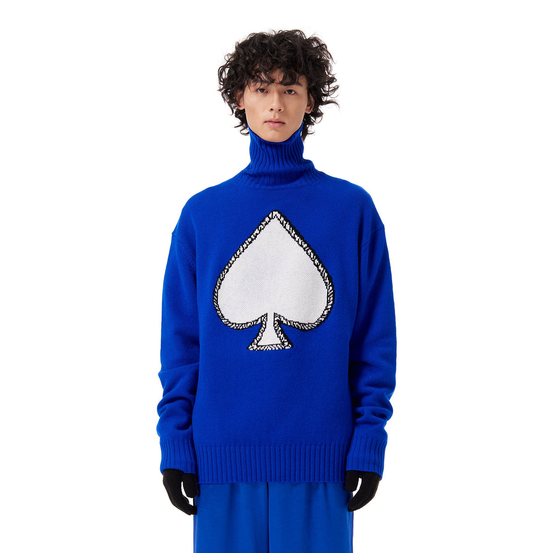 OUYANG WENJUN Contrast Spade Jacquard Turtleneck Sweater-Sweater-M-Blue-Free Shipping Leatheretro