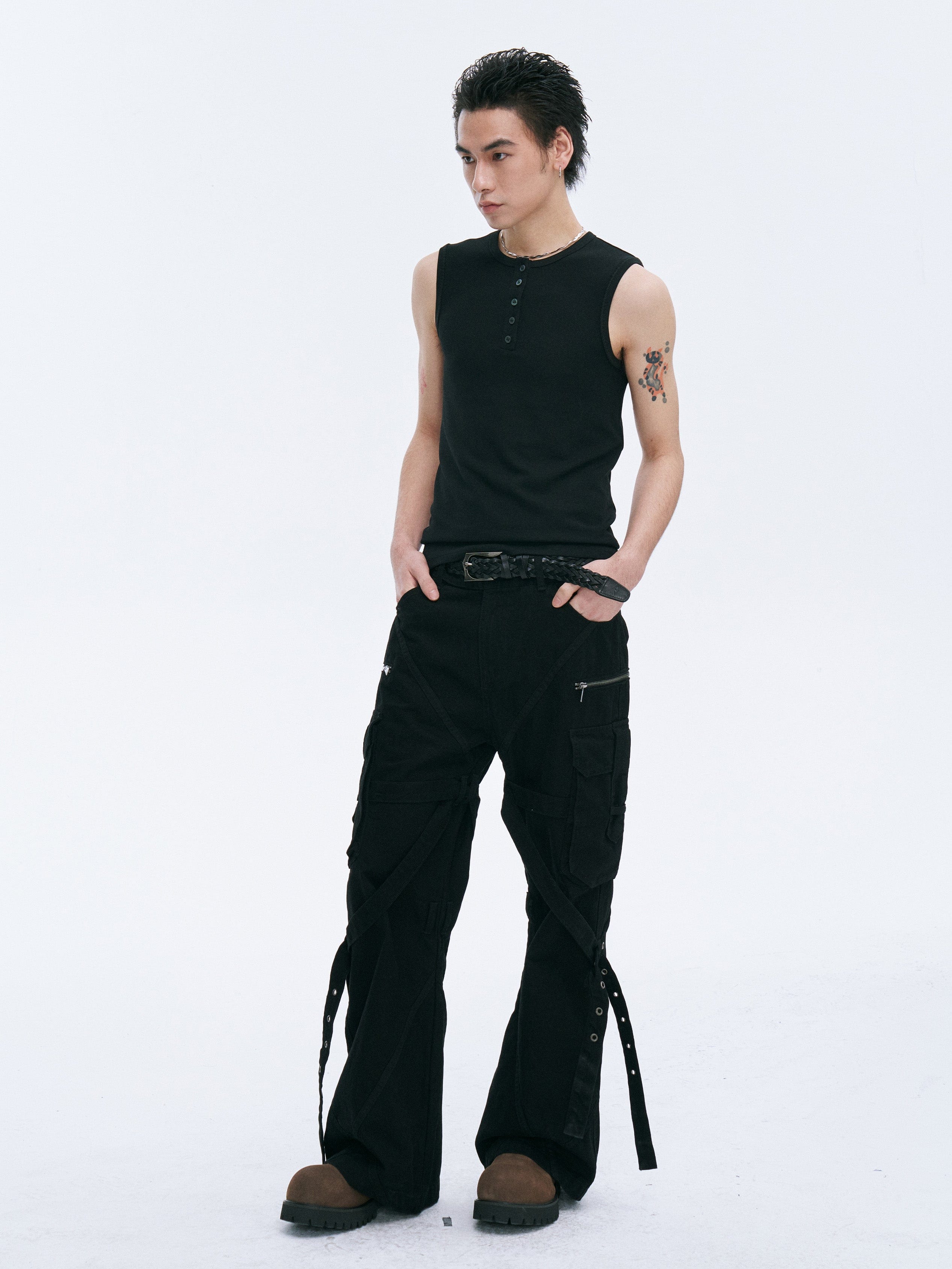 CATSSTAC Strap-Wrapped Spliced Cargo Pants-Pants-M-Free Shipping Leatheretro
