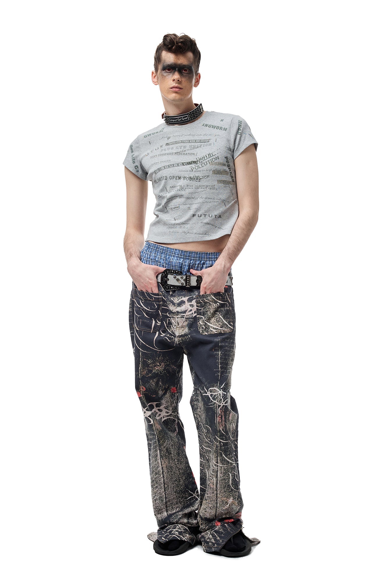 CYCYCY Full-Print Script Flared Jeans-Jeans-XXS / 27"-Free Shipping Leatheretro