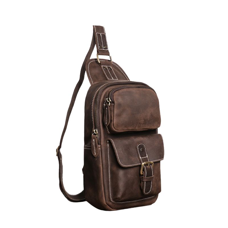 European and American Men's Crazy Horse Leather Crossbody Chest Bag-Chest Bags-Black-Free Shipping Leatheretro