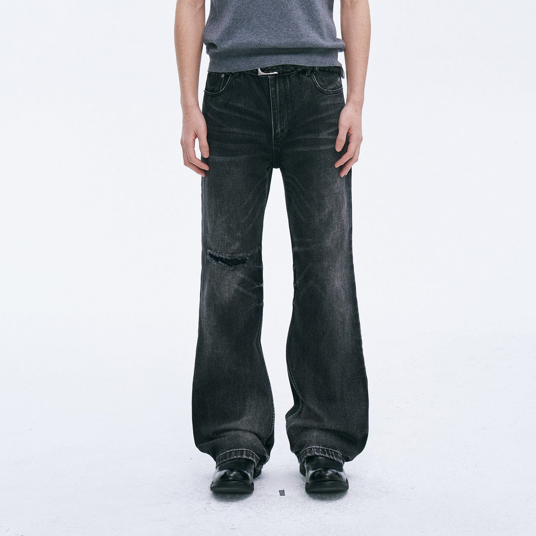 CATSSTAC Whisker Washed Frayed Straight-Leg Jeans-Jeans-S-Free Shipping Leatheretro