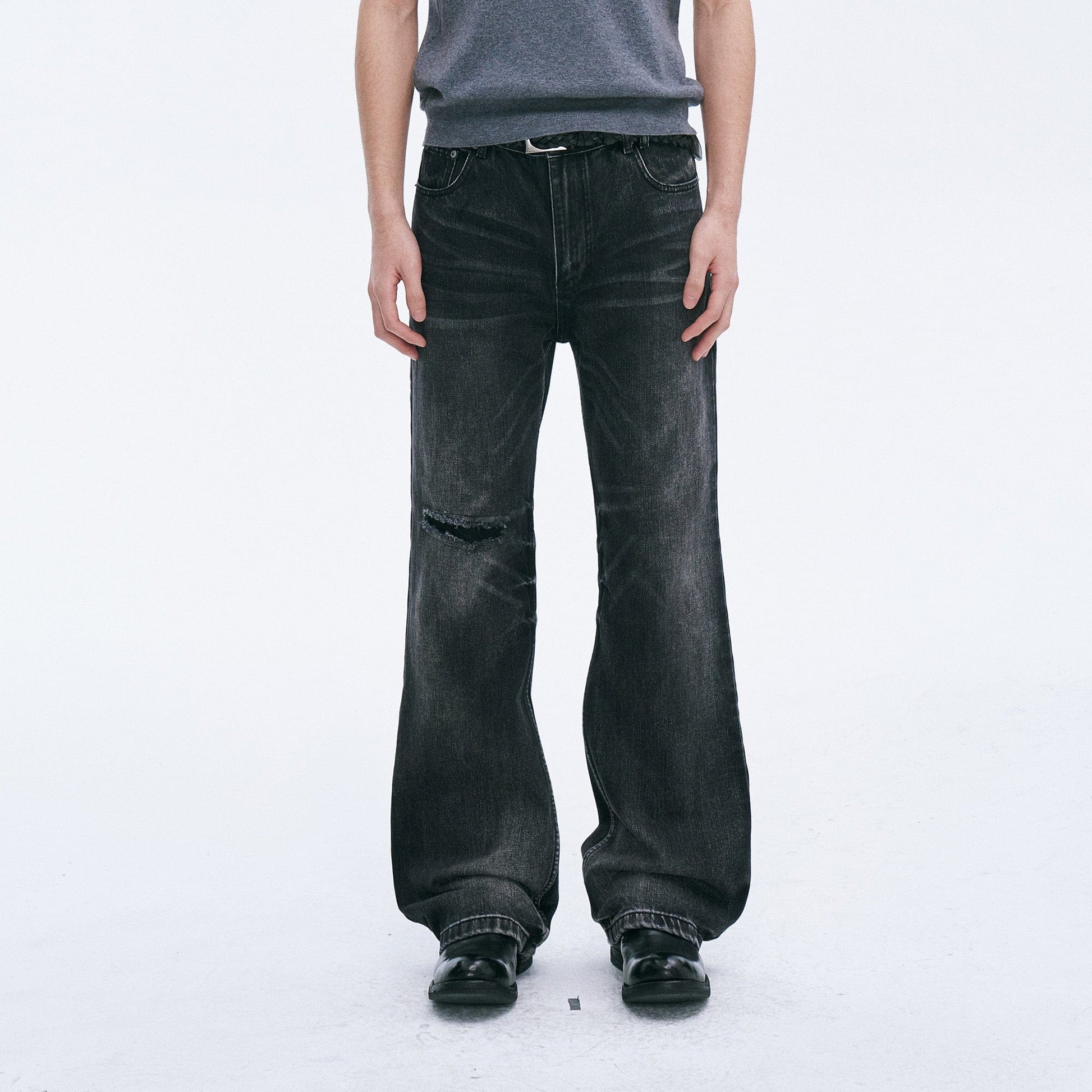 CATSSTAC Whisker Washed Frayed Straight-Leg Jeans-Jeans-S-Free Shipping Leatheretro