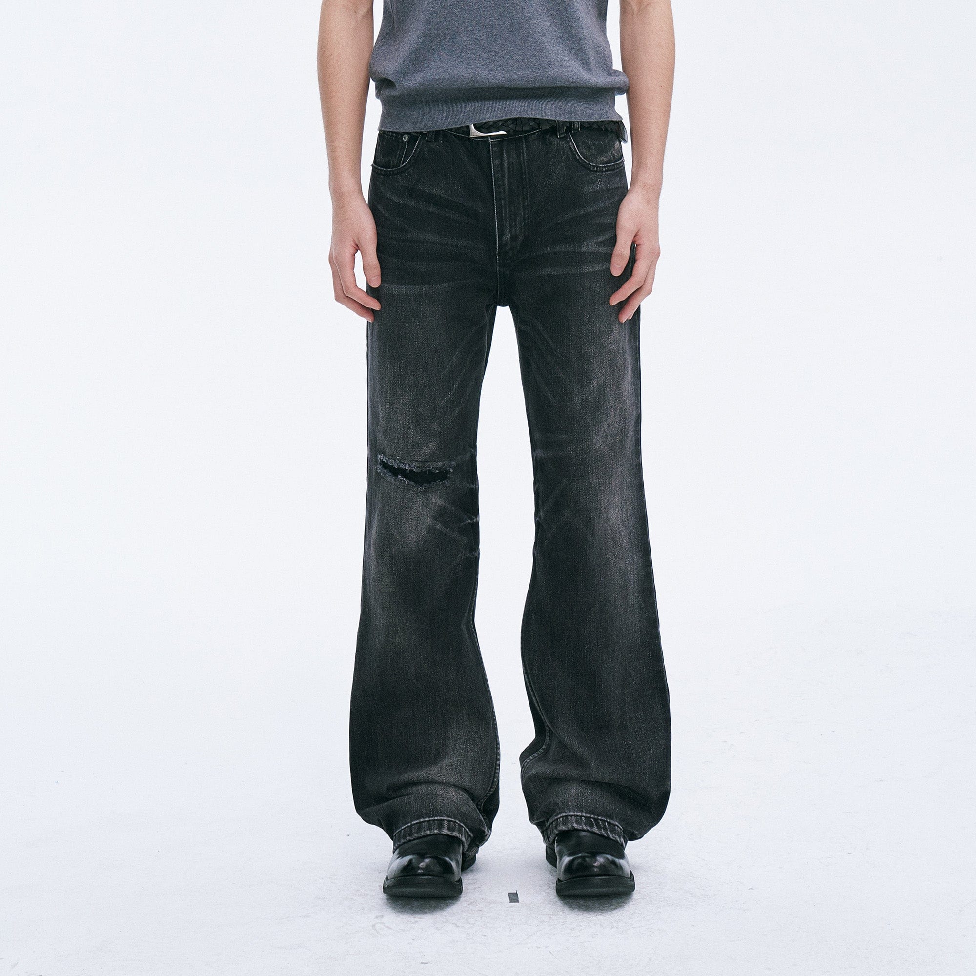 CATSSTAC Whisker Washed Frayed Straight-Leg Jeans-Jeans-S-Free Shipping Leatheretro