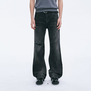 CATSSTAC Whisker Washed Frayed Straight-Leg Jeans-Jeans-S-Free Shipping Leatheretro