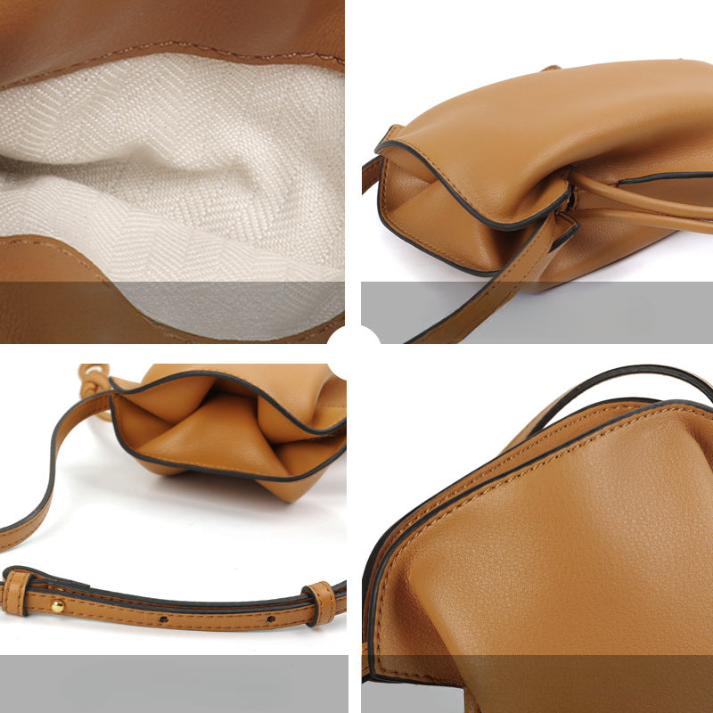 Adjustable Drawstring Bucket Bag Genuine Leather Shoulder Crossbody Tote Bags-Handbags-White-Free Shipping Leatheretro