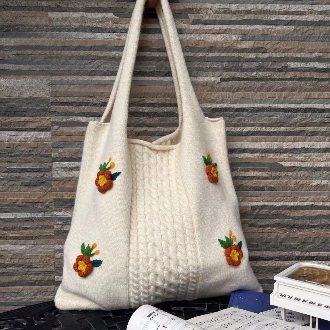 Women Handmade Crochet Knitted Shopping Bags-White-Free Shipping Leatheretro