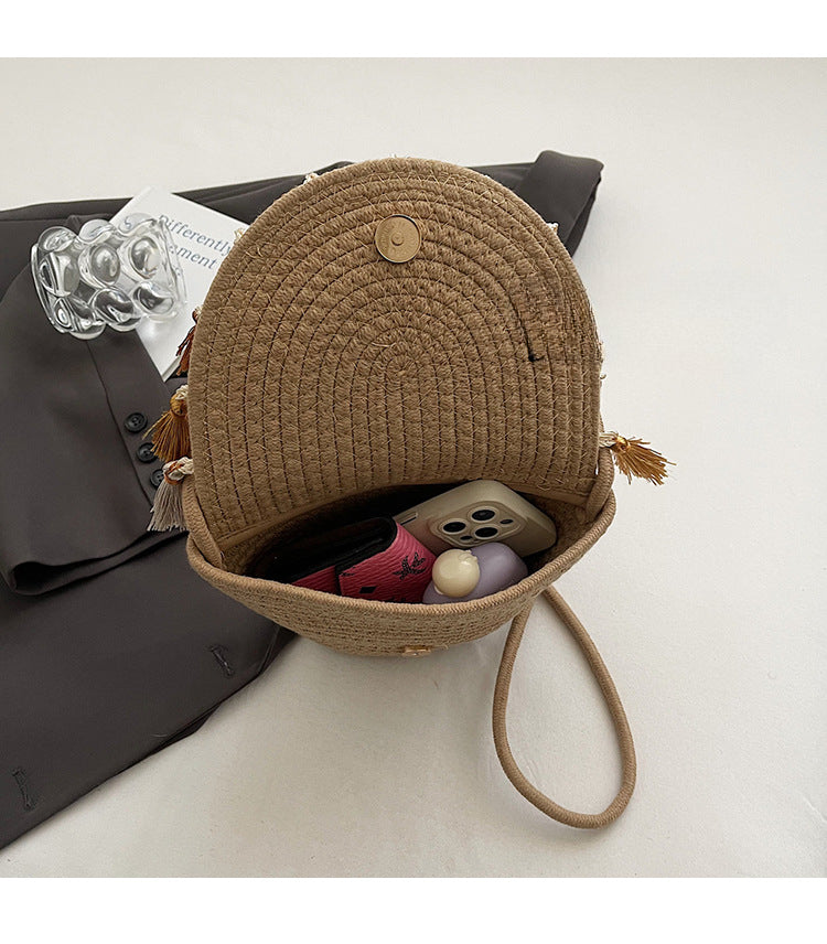 Bohemian Straw Woven Handbag-khaki-Free Shipping Leatheretro