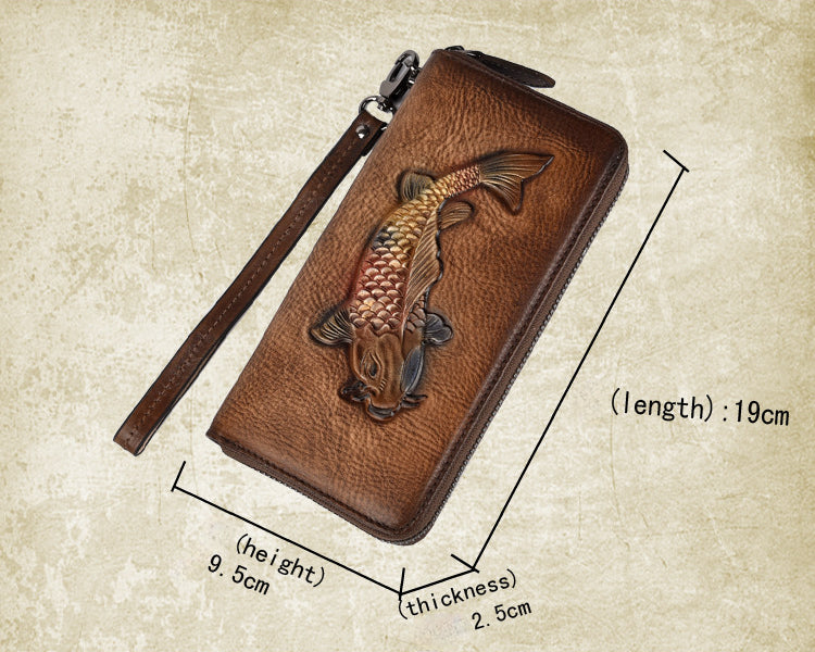 Vintage Genuine Leather Long Zip Wallet-Handbags, Wallets & Cases-Vintage Black-Free Shipping Leatheretro