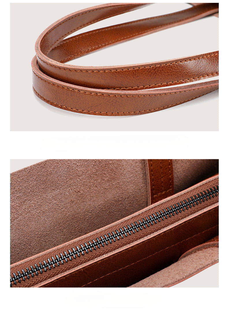 Retro Large Capacity Oil Wax Leather Tote Bag-Handbags-Brown-Free Shipping Leatheretro