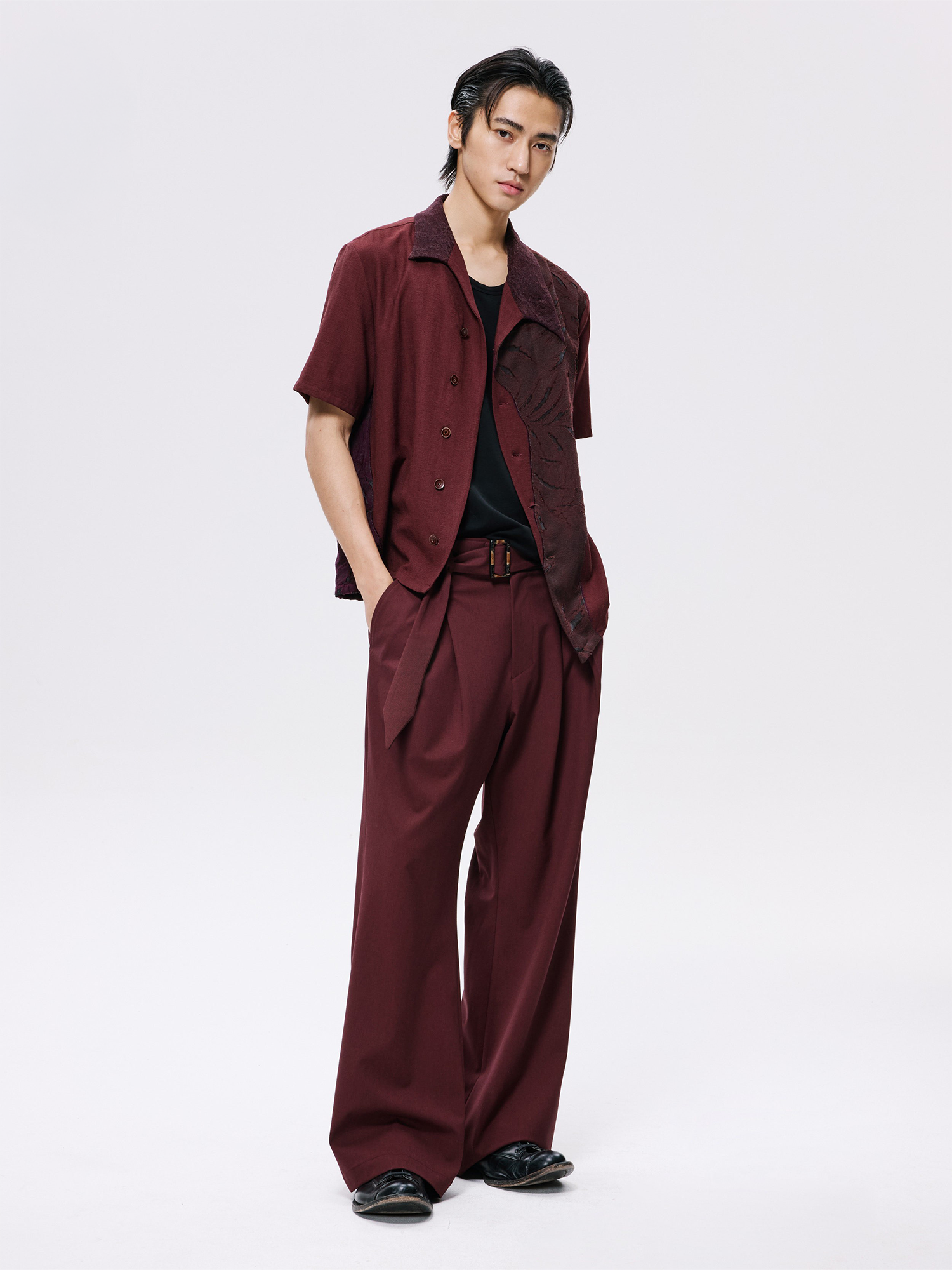 ALVNG AR ANTS Burnout Linen-Blend Asymmetrical Spliced Half Shirt-Half shirt-S-Red-Free Shipping Leatheretro