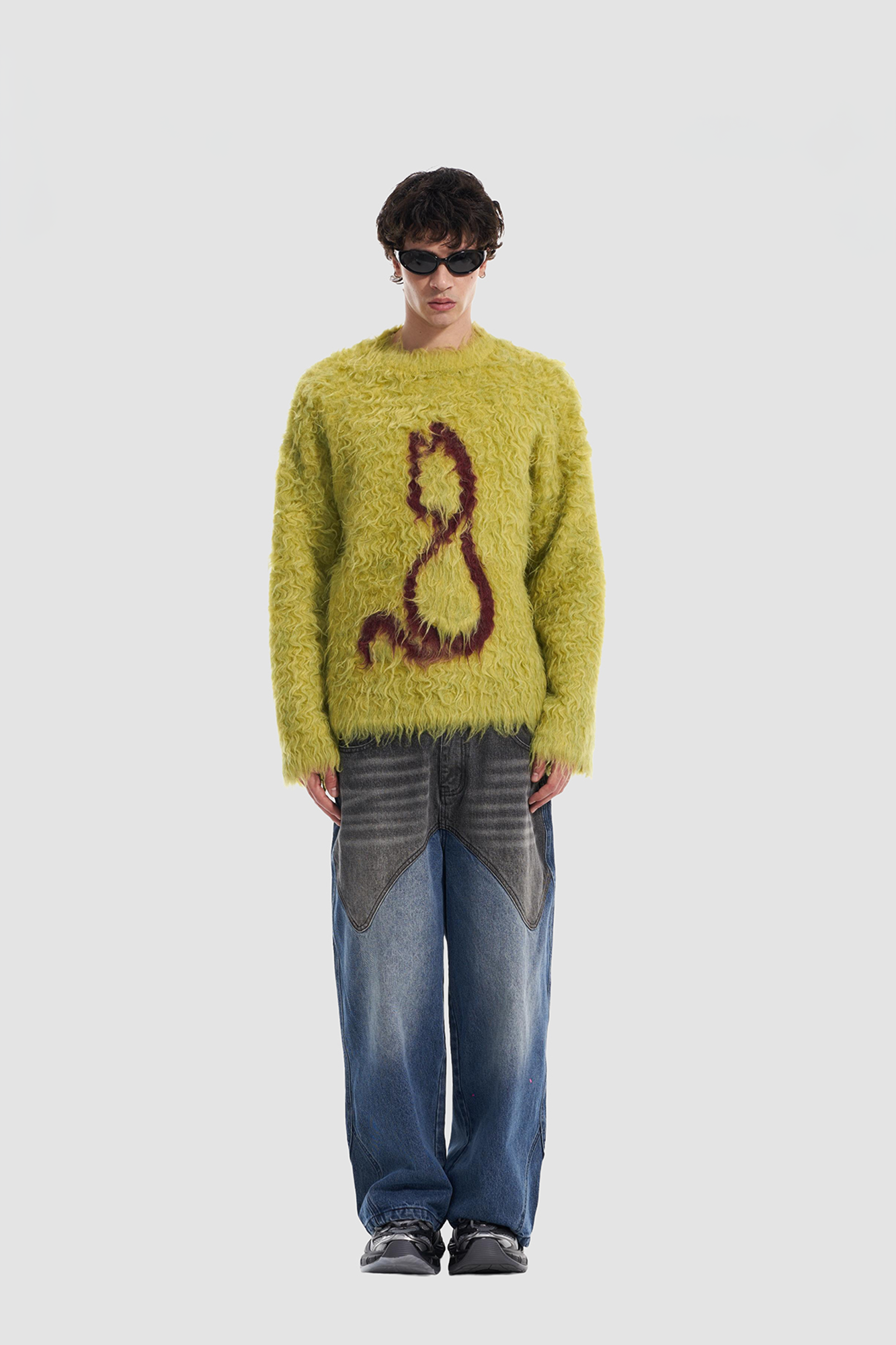 VANN VALRENCE Fuzzy Cat Intarsia Mohair Sweater-Sweater-S-Green-Free Shipping Leatheretro
