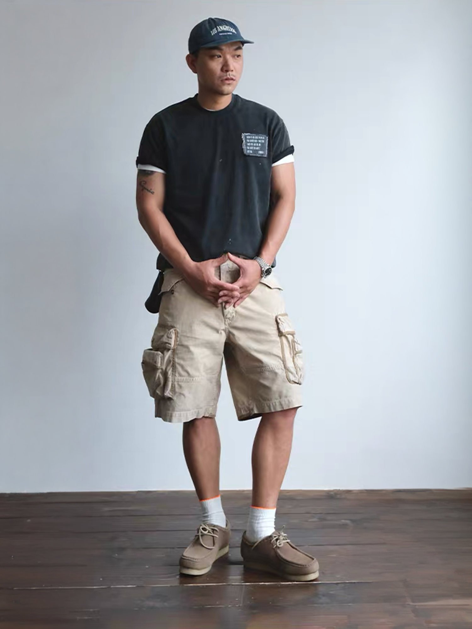 NEIGBORL Washed Multi-Pocket Cargo Shorts-Shorts-S-Khaki-Free Shipping Leatheretro