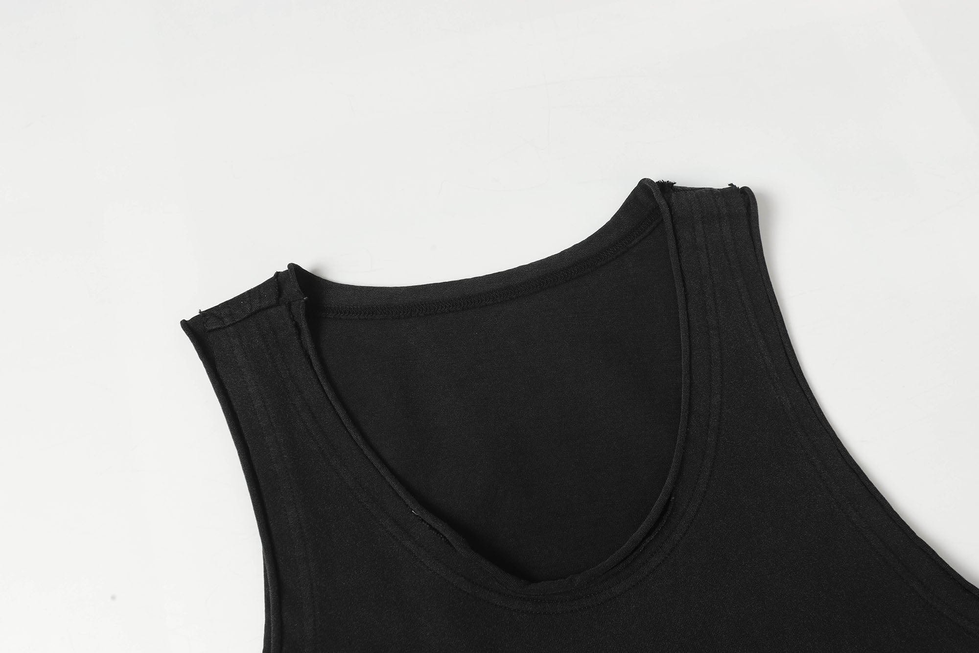 CLP Essential Washed Raw-Edge Tank Top-Tank Top-M-Black-Free Shipping Leatheretro