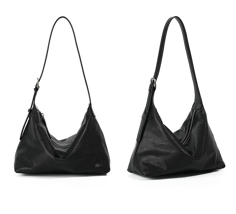 Classic Crossbody Hobo Bag – Genuine Top-Grain Vegetable-Tanned Leather-Shoulder Bags-Black (top layer vegetable tanned cowhide)-Free Shipping Leatheretro