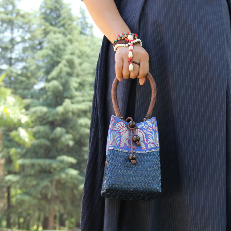 Handwoven Straw Tote Bag Mini Beach Bag for Vacation, Summer, and Resort Wear-Handbags-C011 coffee red-Free Shipping Leatheretro