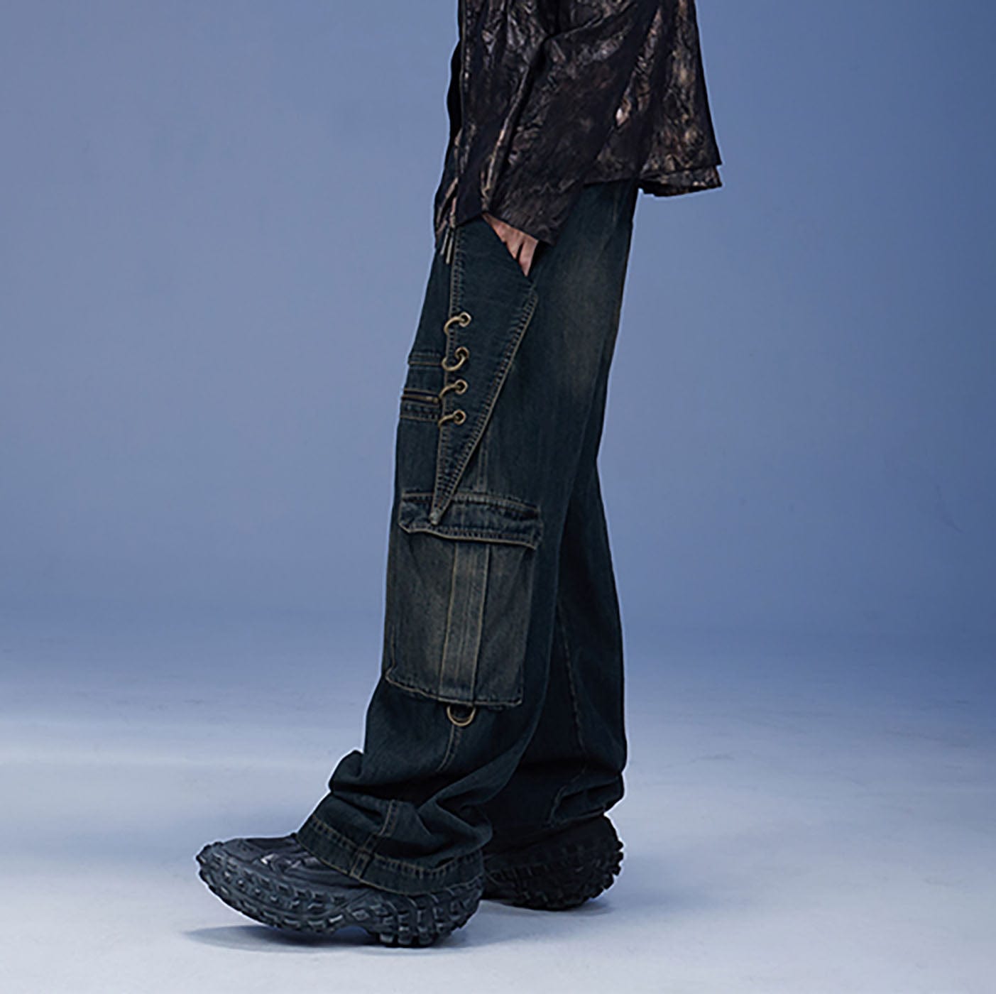 DND4DES Scimitar Rings Deconstructed Denim Cargo-Jeans-S-Free Shipping Leatheretro